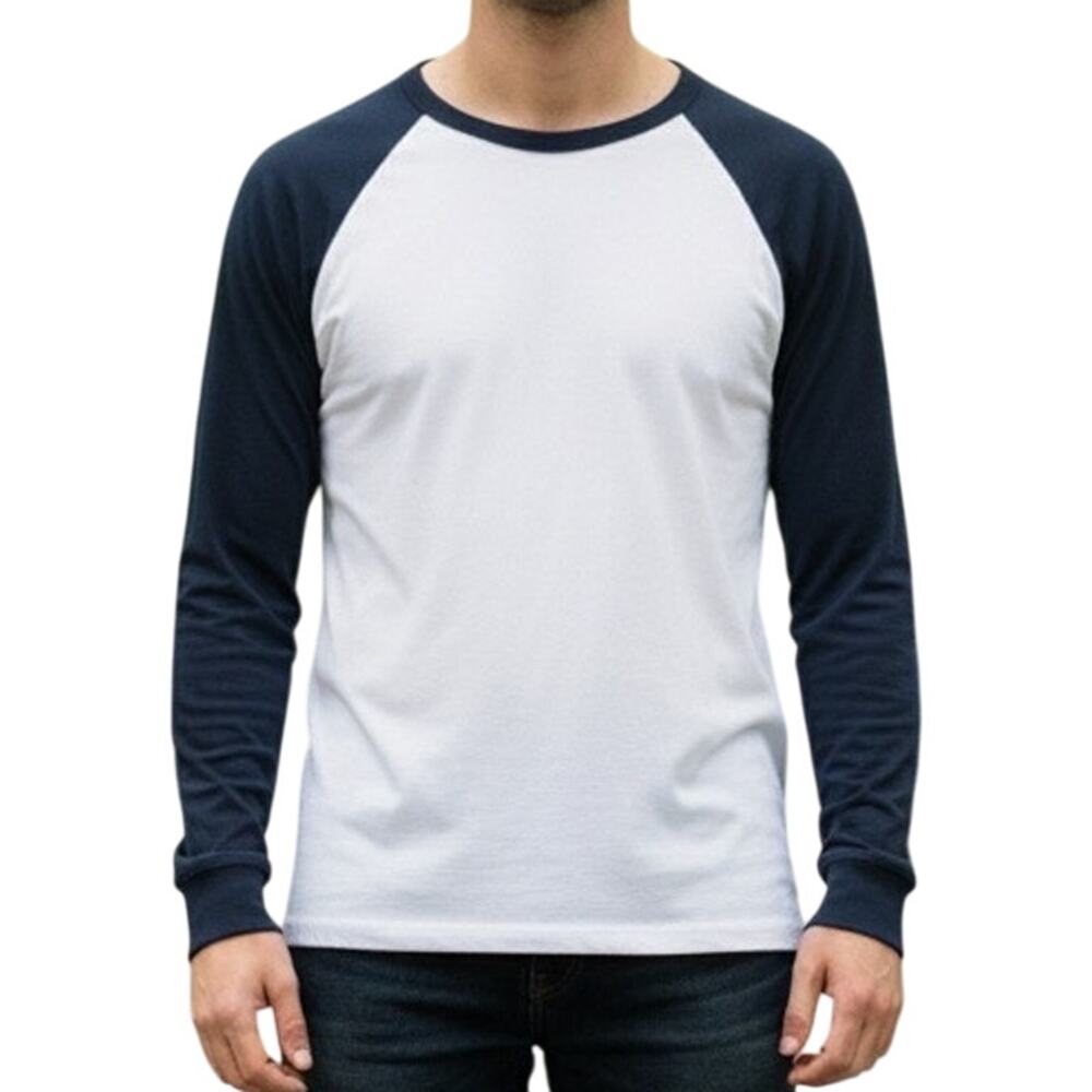 Old Navy Men's 2XL White Navy Blue Raglan Long‎ Sleeve T-Shirt Baseball Tee